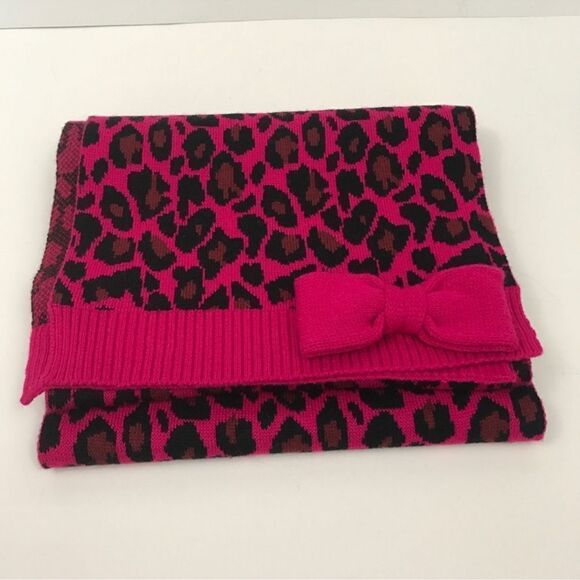 kate spade Large Fuchsia Pink Black Rust Brown Cheetah Animal Print Knit Scarf - Picture 3 of 7